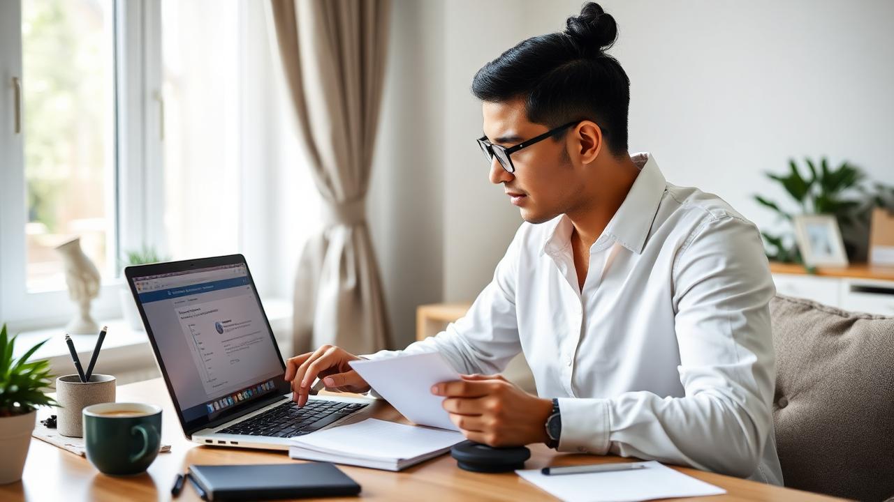Insurance agent attending online training session from home office