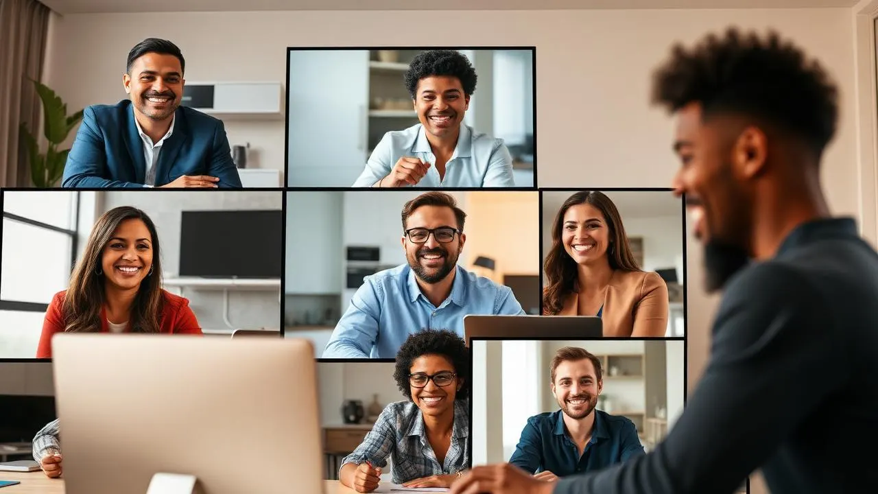 Insurance agents collaborating in virtual team meetings and community
